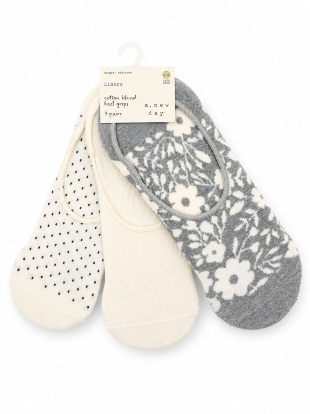 3 Prs A New Day Women's Cotton heel Grip sock liners Sz 4-10 Cotton Blend NEW